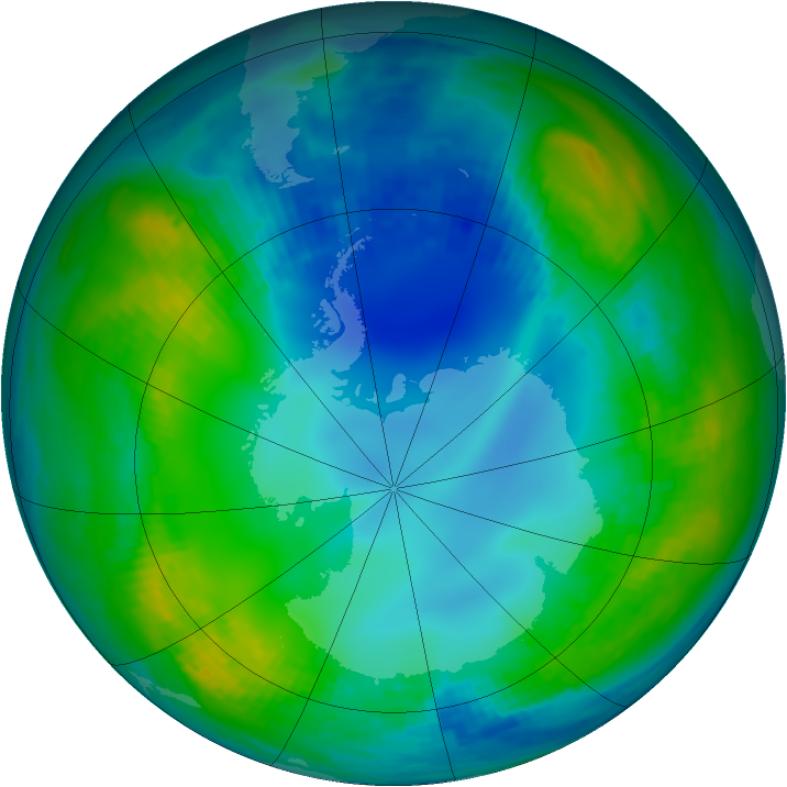 Antarctic ozone map for 15 May 1989